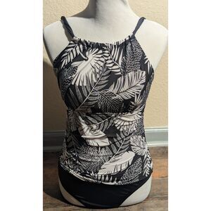 Jantzen Black & White Tropical Print One-Piece Swimsuit - Size 10 - Beach Ready!